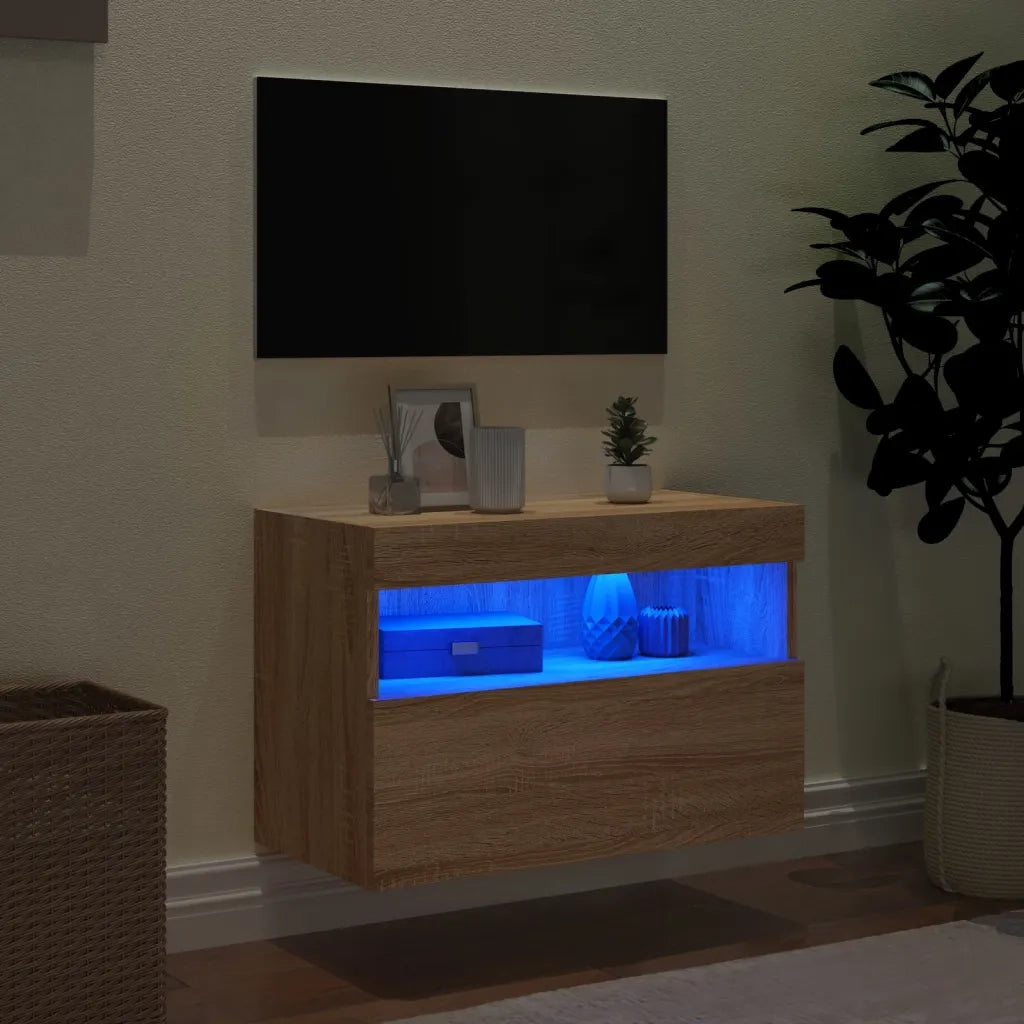 Mobile TV a Parete con Luci LED Rovere Sonoma 60x30x40 cm 837187