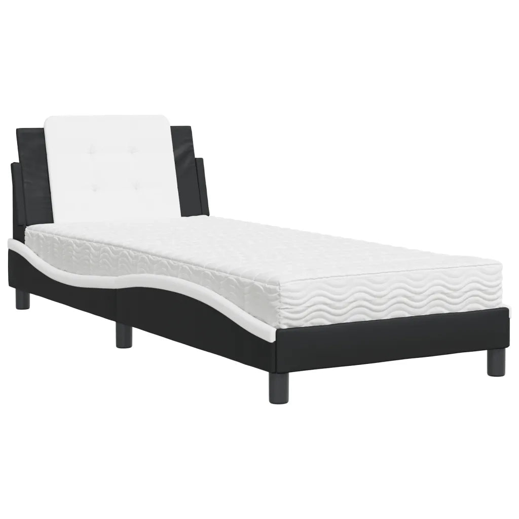 Letto singolo | Letto per adulti | Giroletto senza Materasso Zadar Nero e Bianco 90x190 cm in Similpelle
