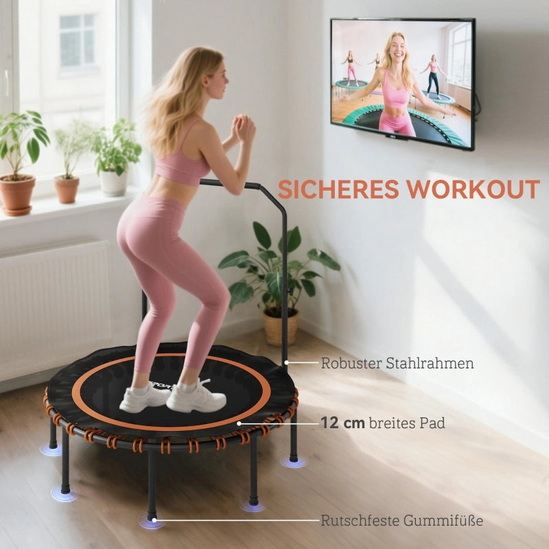 Trampolino fitness Ø122 cm con maniglione regolabile a 5 livelli, pieghevole, senza materasso, nero