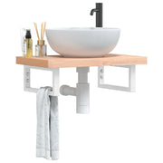 Ripiano a Parete per Lavabo in Acciaio e Massello di Faggio 3302360