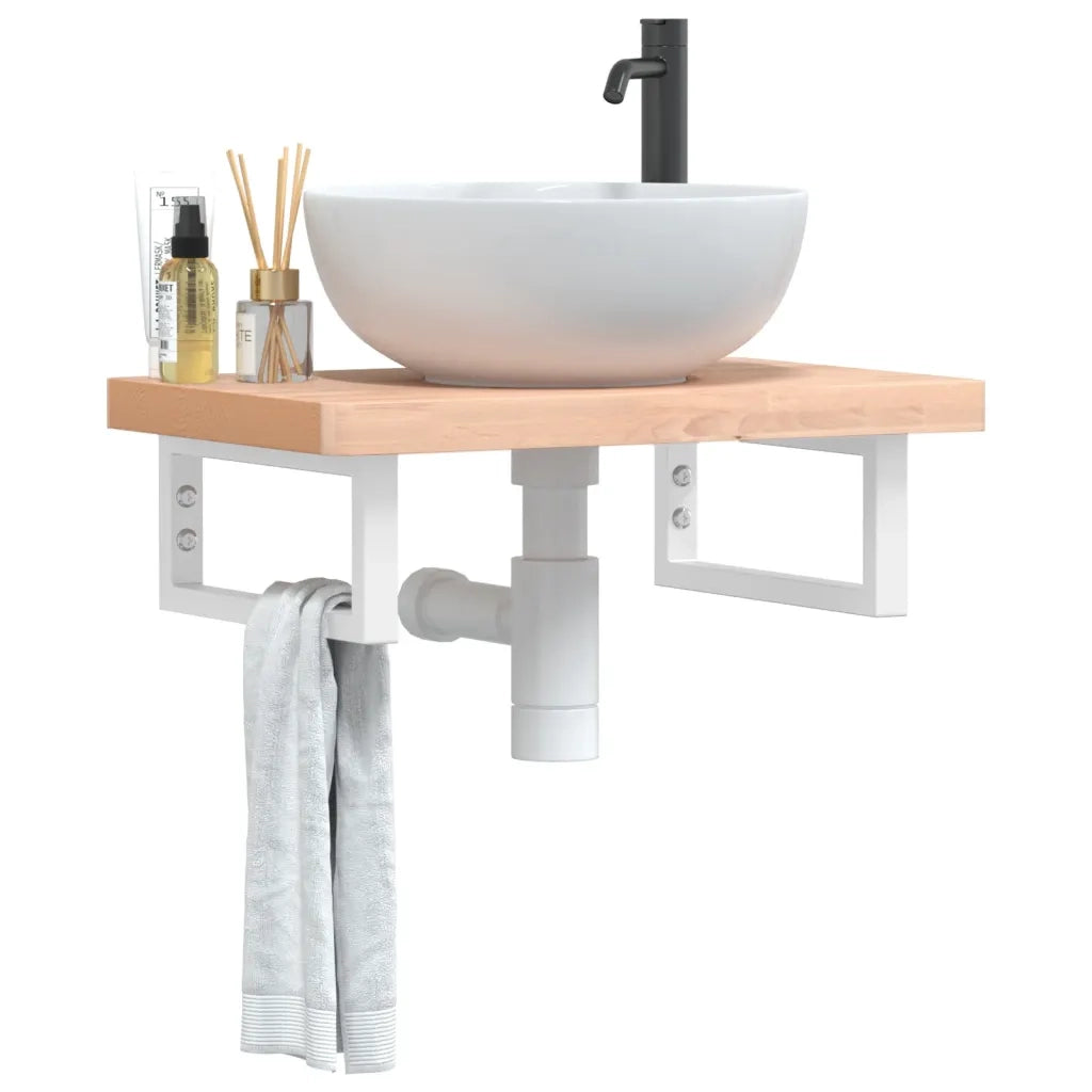 Ripiano a Parete per Lavabo in Acciaio e Massello di Faggio 3302360