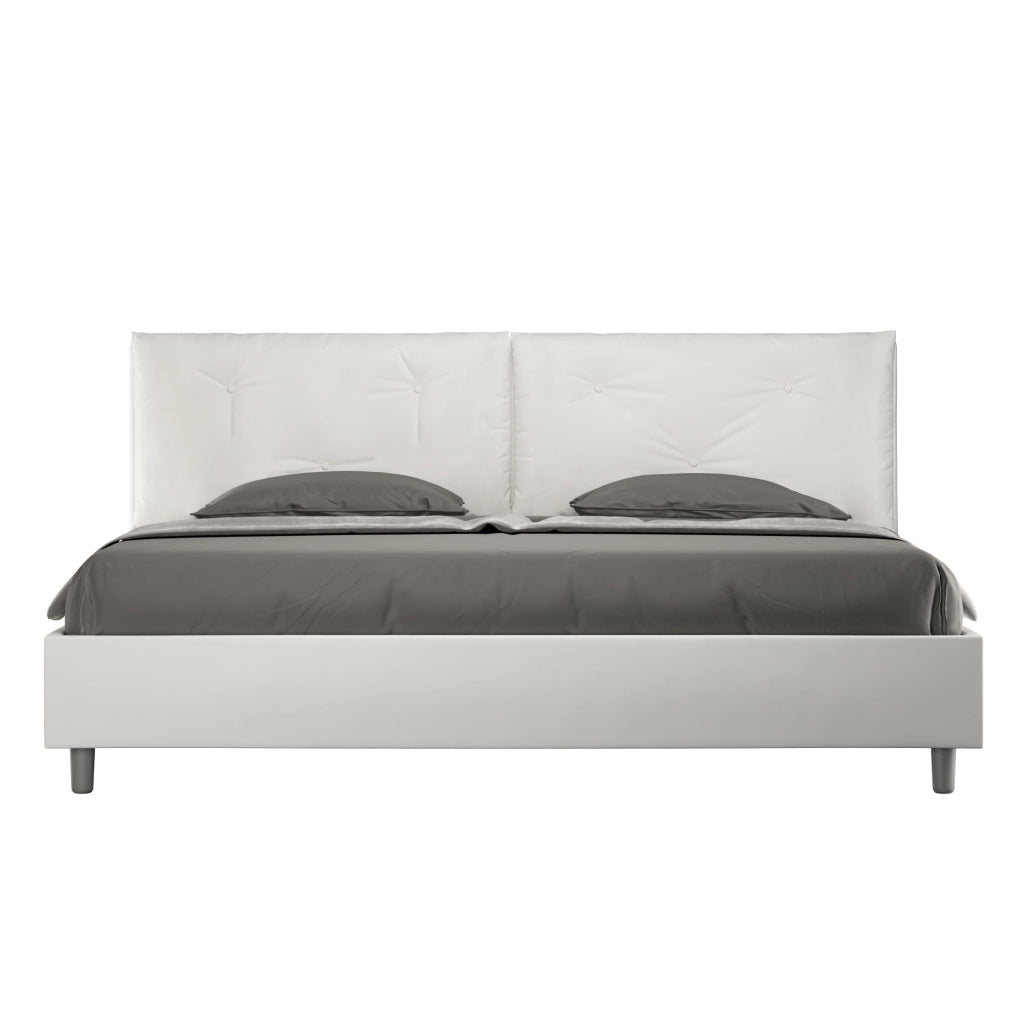 BS COM Letto matrimoniale king size con rete imbottito 200x210 similpelle bianco