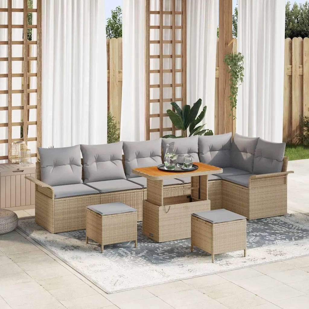 Set Divano da Giardino con cuscino 9 pcs Beige e Grigio Chiaro 3364107