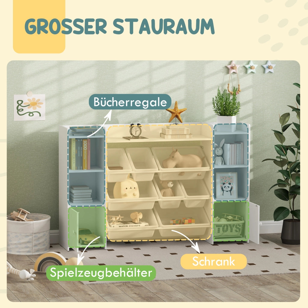 Scaffale portagiochi bambini con 8 cassetti estraibili ¨C Xylo ¨C Legno bianco organizer libreria