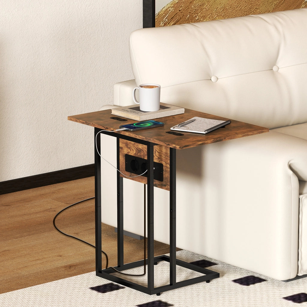 Tavolino da salotto con ricarica ¨C Xylo ¨C Effetto legno marrone e nero 39x29x57