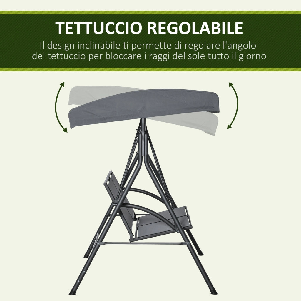 Dondolo da Giardino 2 Posti con Tettuccio ¨C Xylo ¨C Grigio 140x118x162cm
