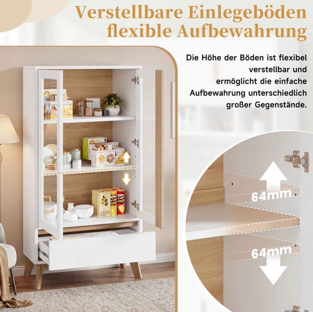 Credenza da cucina 80x40x150 cm in truciolare bianco con ripiani regolabili e cassetto