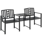 Panchina da Giardino Moderna 2 Posti con Tavolino e Foro per Ombrellone Arredamento da Esterno 165x56x85.5cm Nero