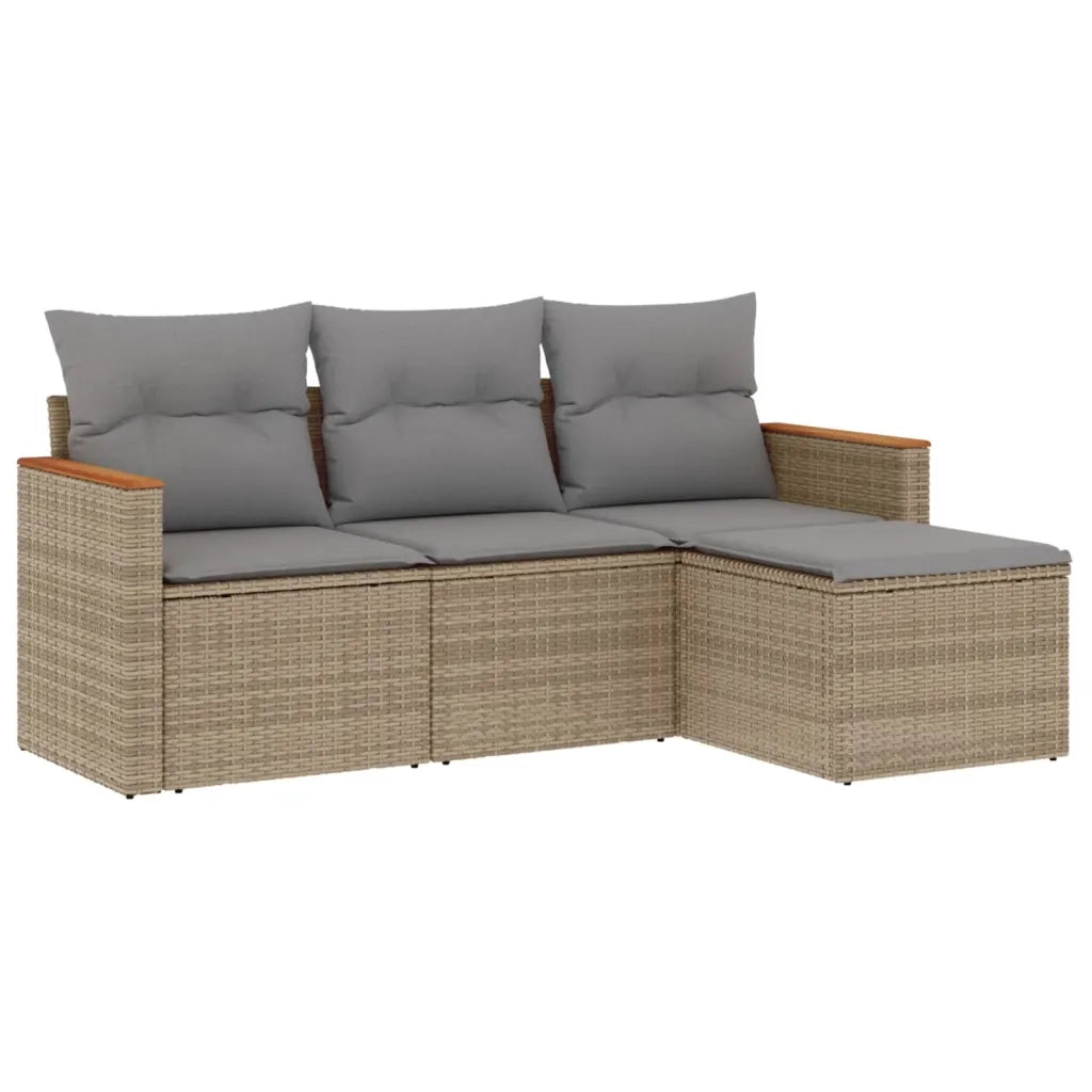 Set Divano da Giardino 4 pz con Cuscini-Sofa da Giardino-Divanetto da esterno Beige in Polyrattan 414064