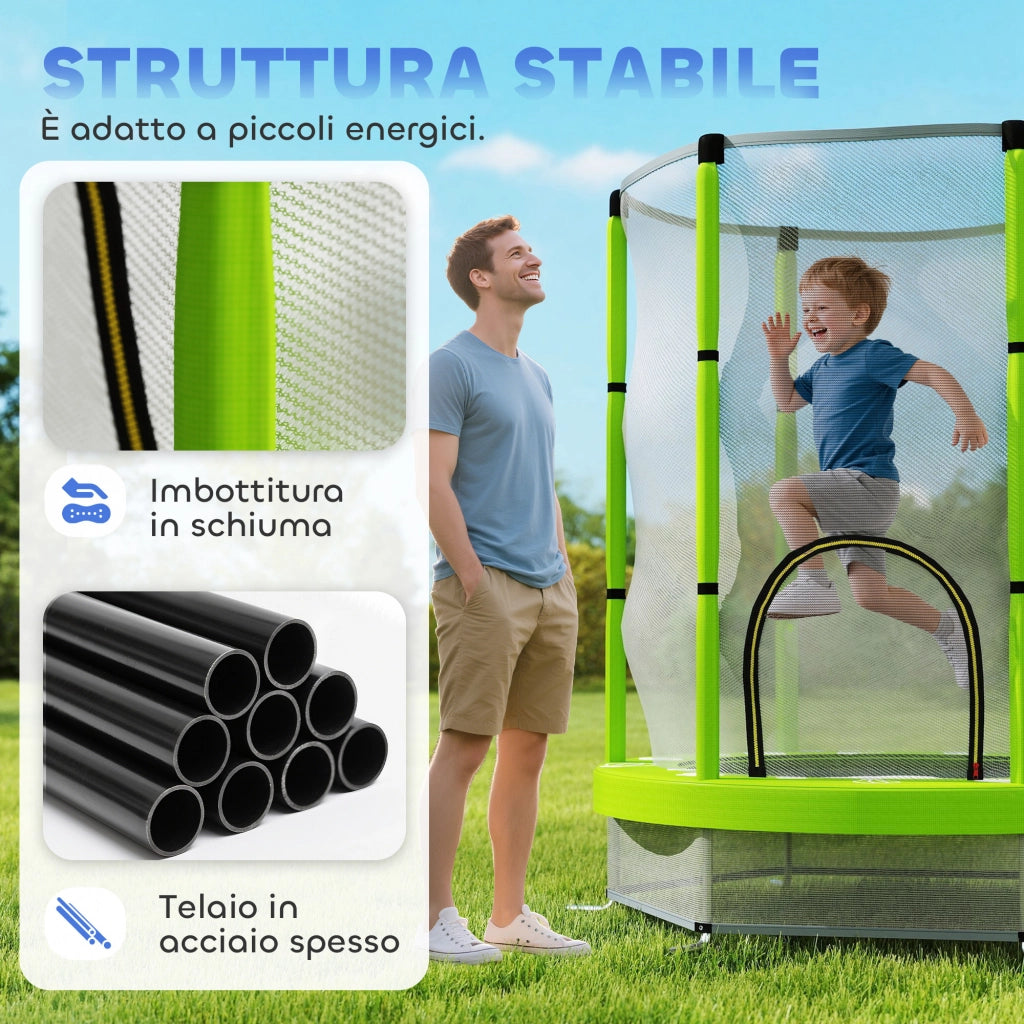 Trampolino Elastico ?140 cm ¨C Xylo ¨C con Rete di Sicurezza, Verde, 3-6 Anni