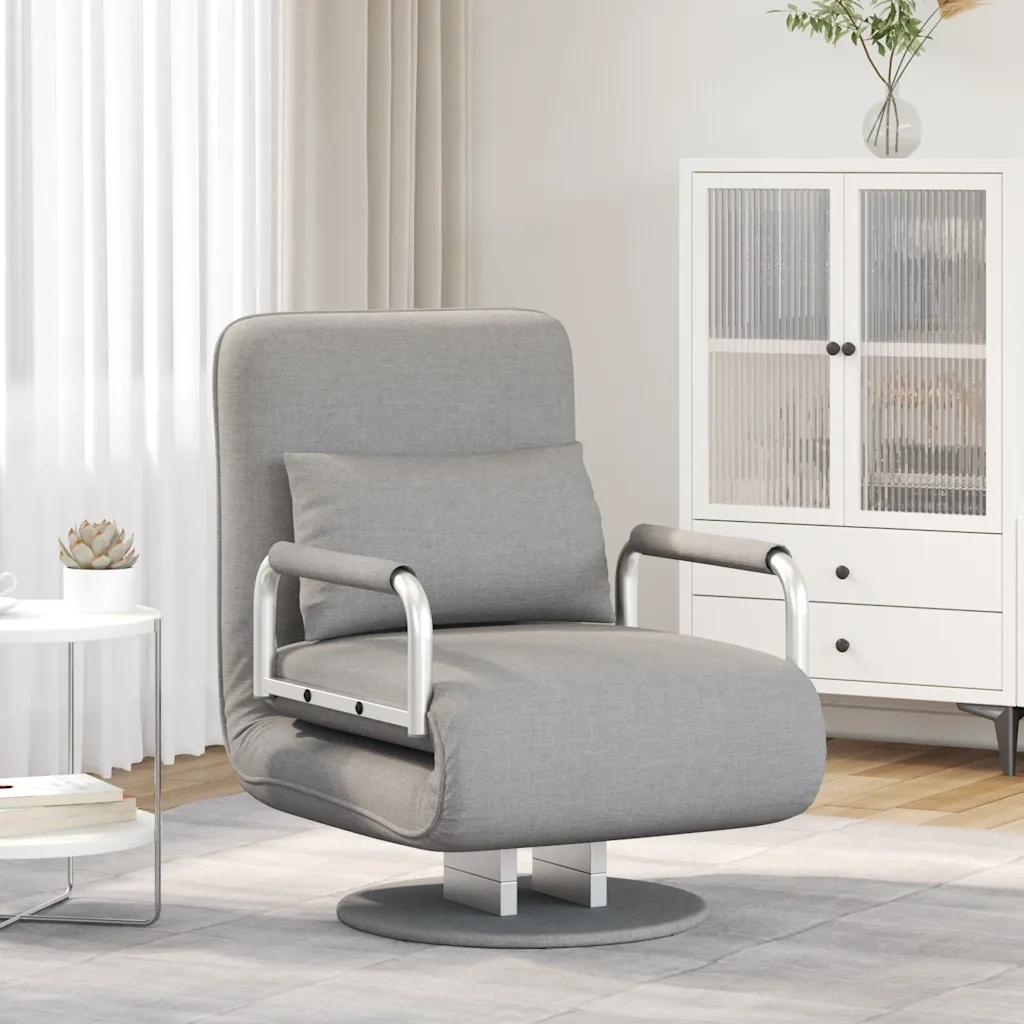 Sedia Girevole e Divano Letto Grigio Chiaro in Tessuto 244666