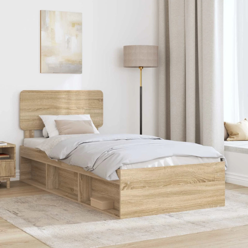 Letto singolo | Letto per adulti | Struttura del letto Rovere Sonoma 75 x 190 cm Pino massello