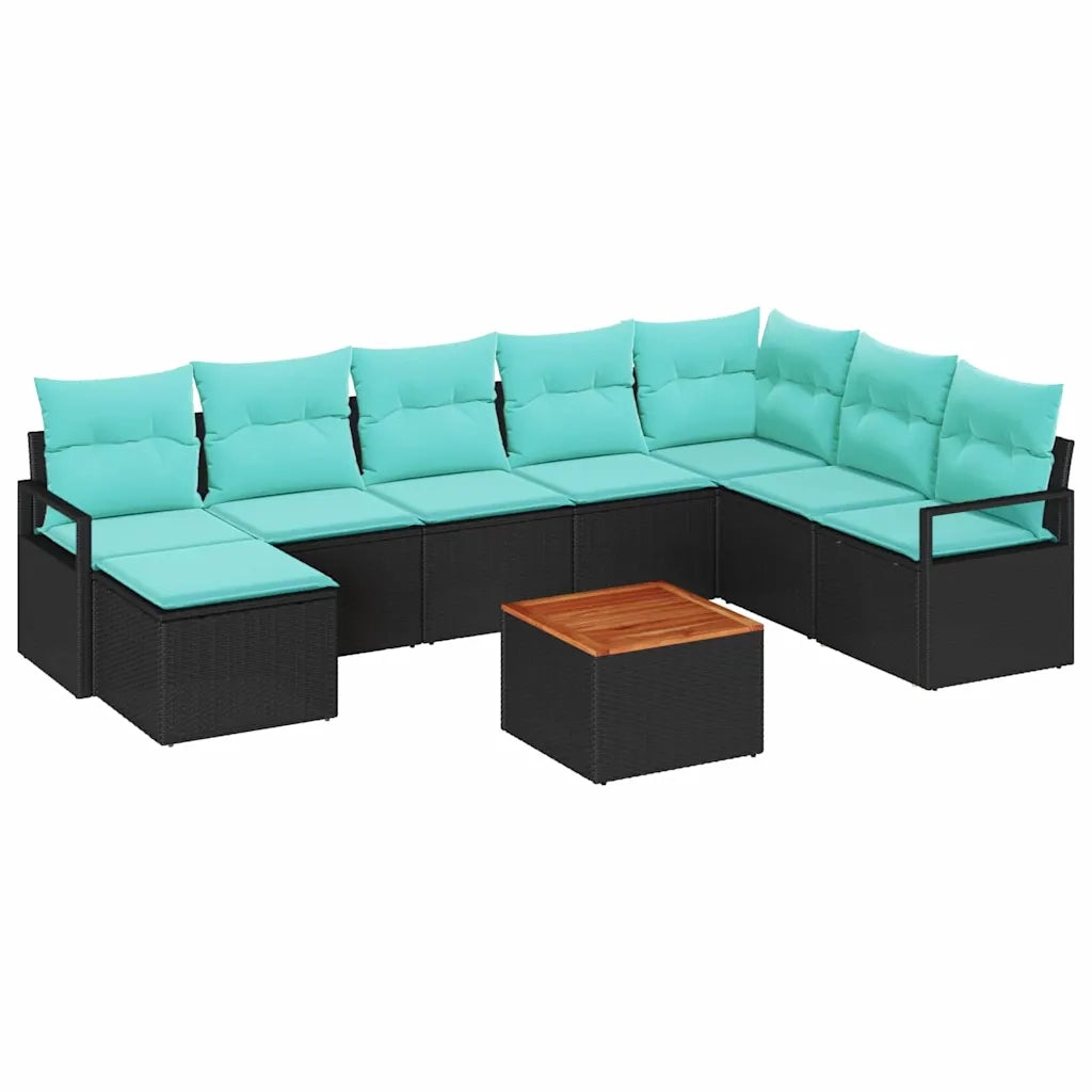 Set Divano da Giardino con cuscino 9 pcs Nero polyrattan 3347746