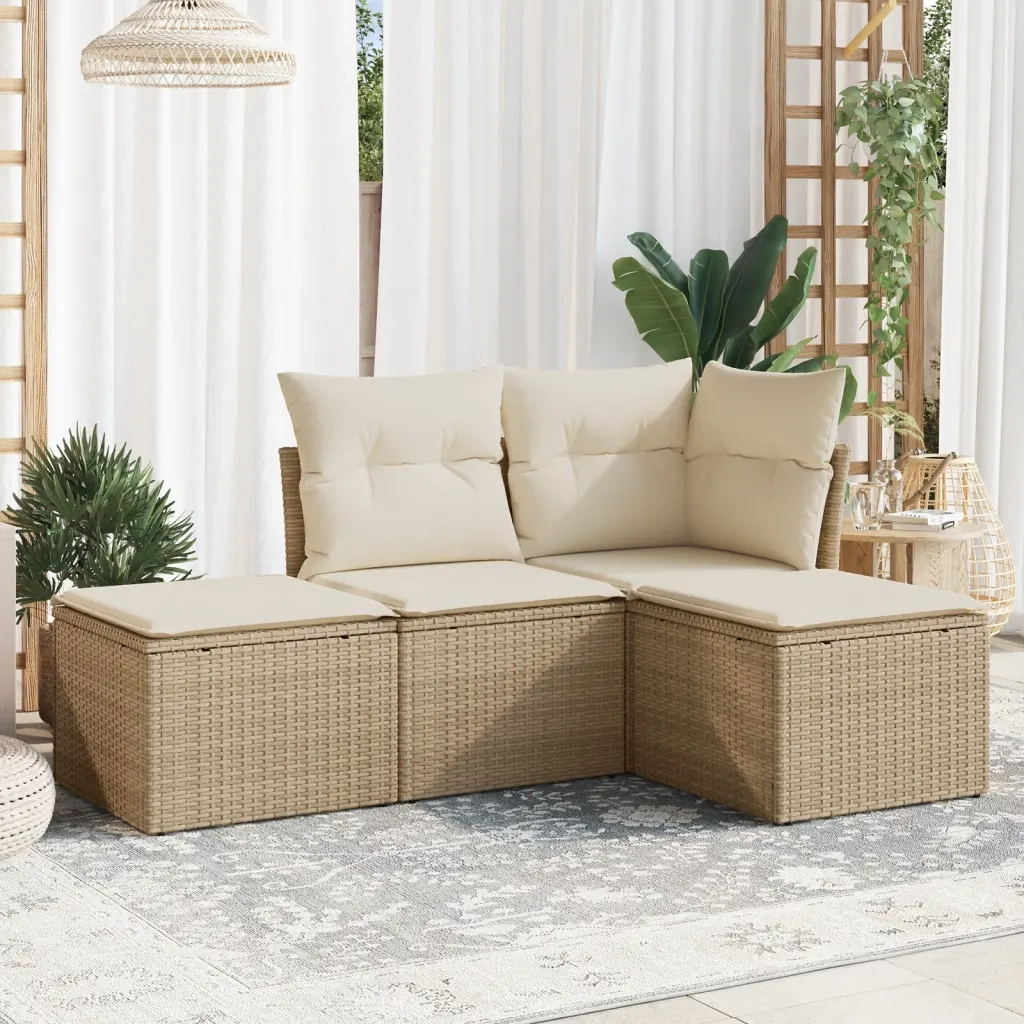 Set Divano da Giardino 4 pz con Cuscini Beige in Polyrattan 3249317
