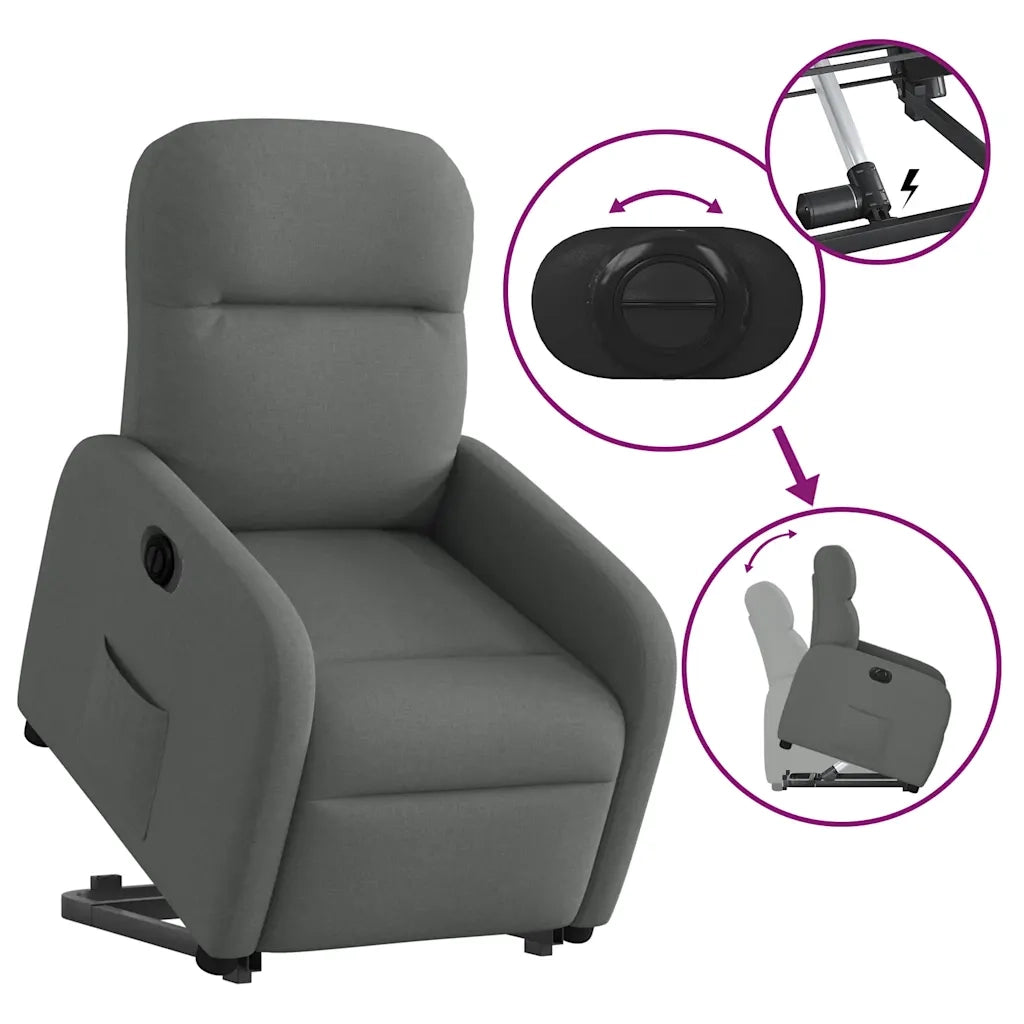 Poltrona Alzapersona Reclinabile Elettrica Grigio Scuro Tessuto 3302993