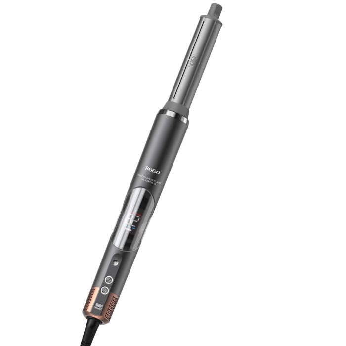 Styler capelli 5 in 1 con aria calda 1400W, 5 accessori intercambiabili e display LED, arriccia asciuga e modella - Sogo