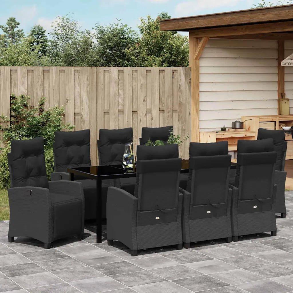 Set da Pranzo per Giardino con cuscino 9 pcs Nero polyrattan 3380427