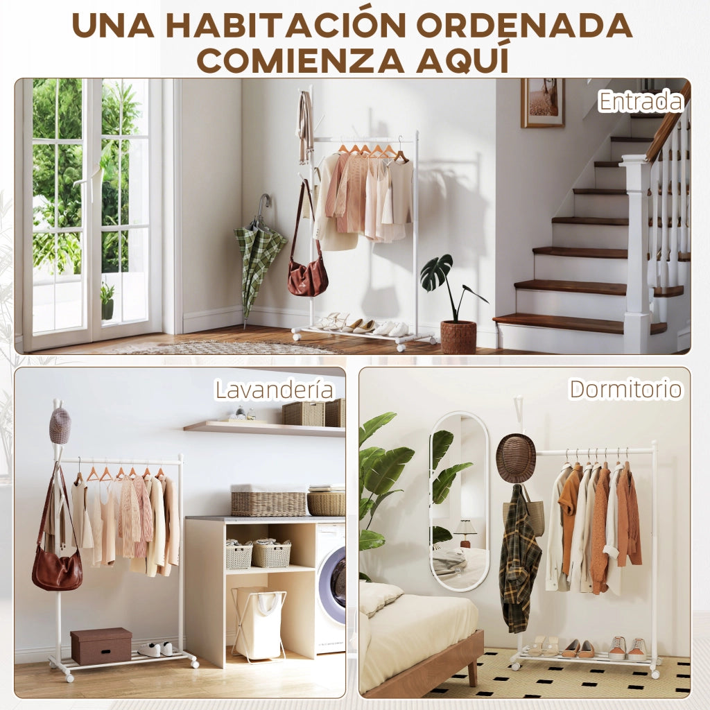 Appendiabiti con Ruote e Ripiano ¨C Minimal ¨C Bianco 86x43x171 cm