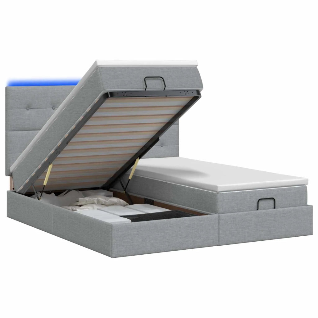 Letto Ottomano con Materasso e LED Grigio Chiaro 200 x 200 cm 3458444