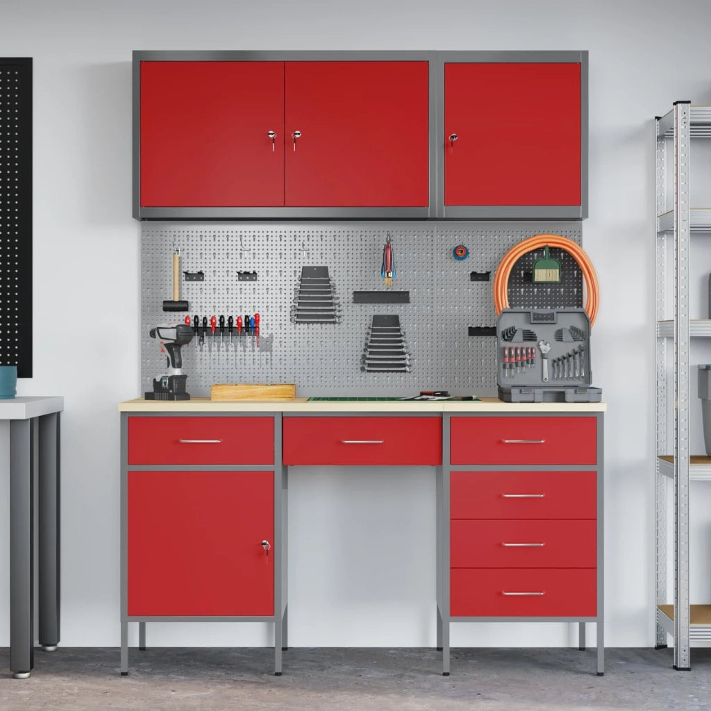 Mobile da lavoro 8 pcs Rosso Legno ingegnerizzato e acciaio 3321465