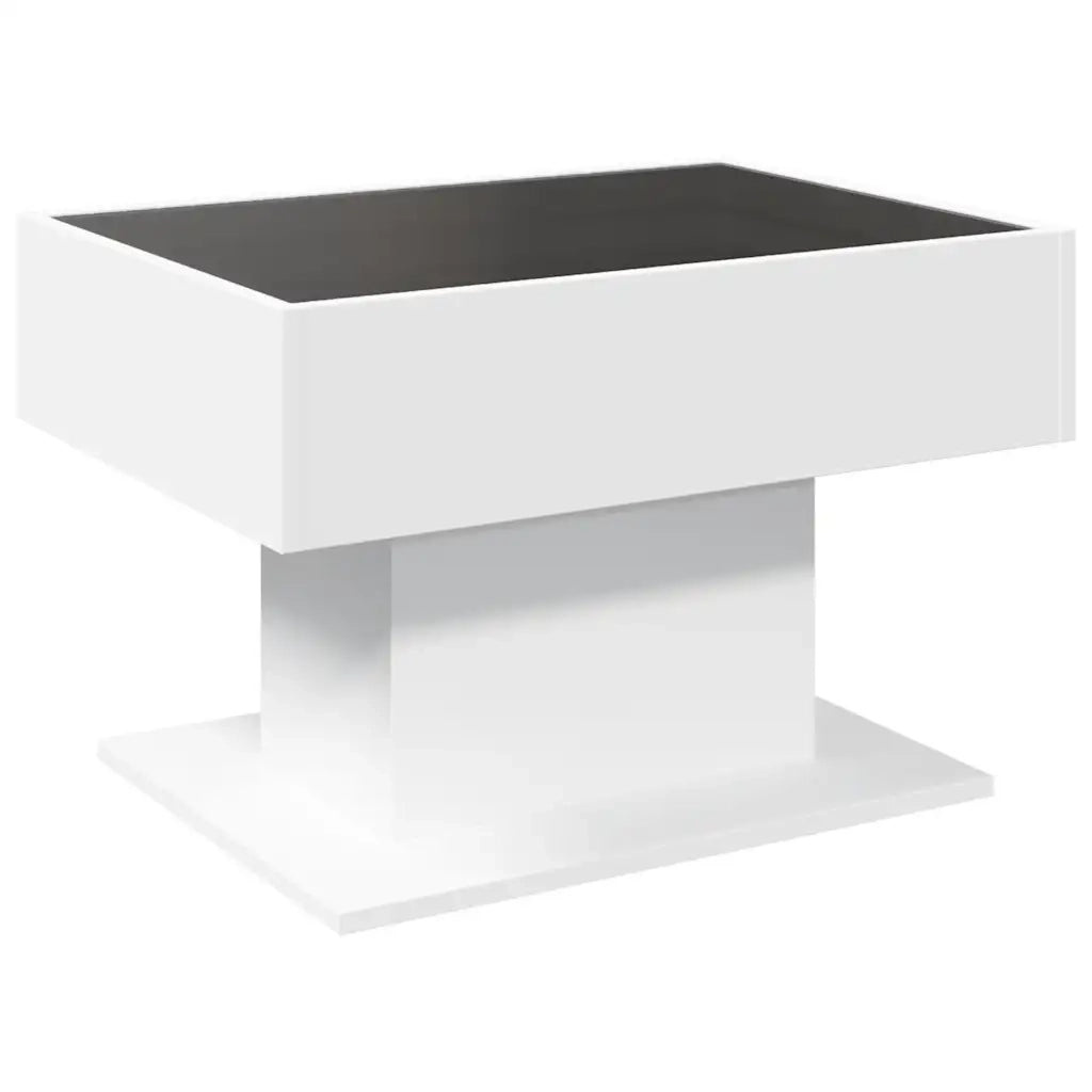 Tavolino Salotto con LED-Tavolino da soggiorno-Tavolo Bianco 70x50x45 cm Legno Multistrato