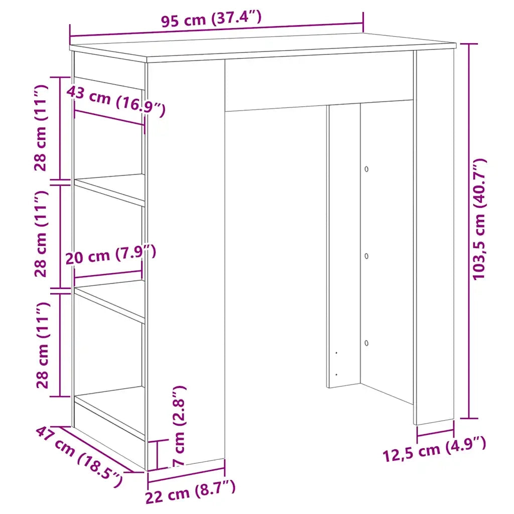 Tavolo Bar con Rastrelliera Rovere 95x47x103,5 cm Multistrato 854386