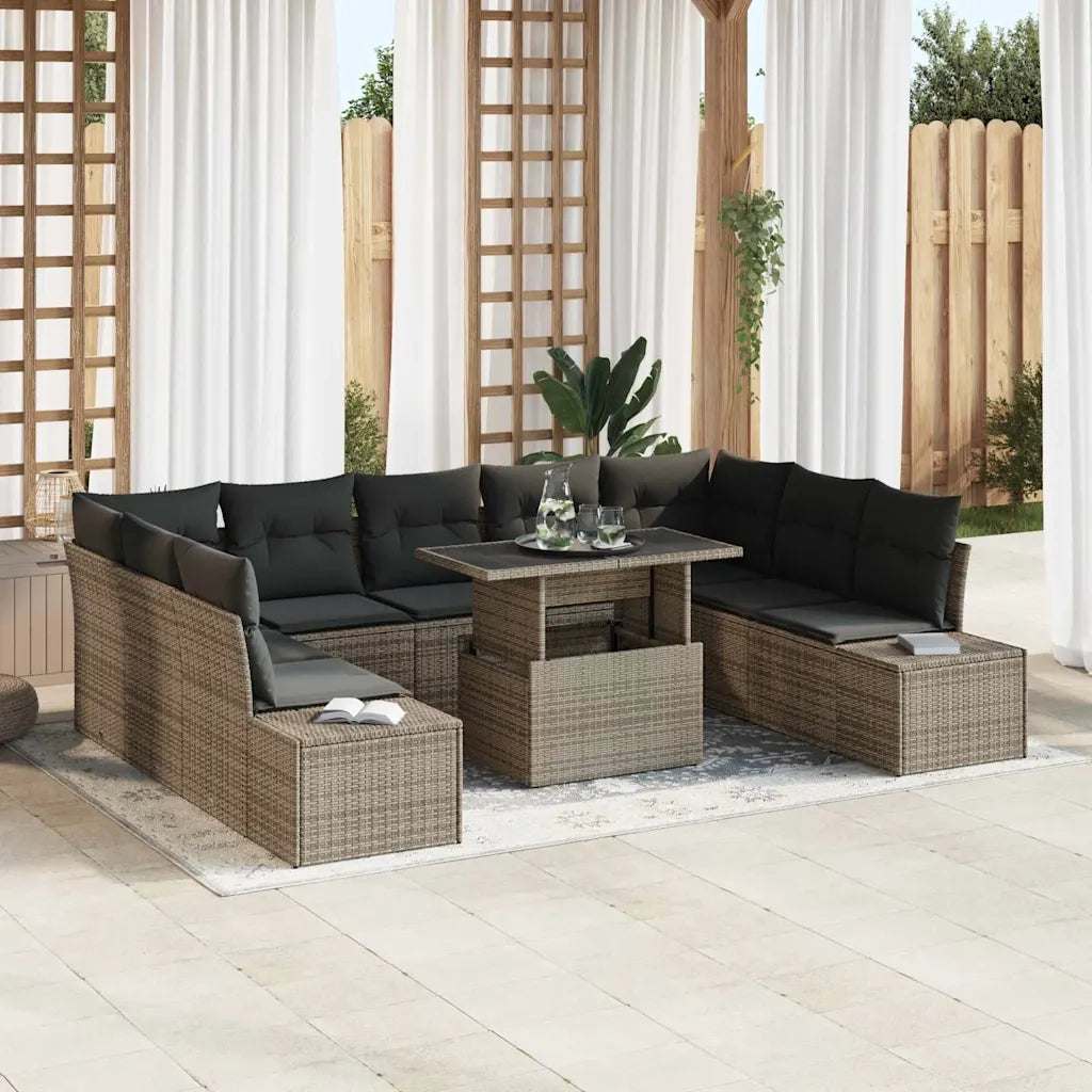 Set Divano da Giardino 10 pcs Grigio Poly Rattan 3357982