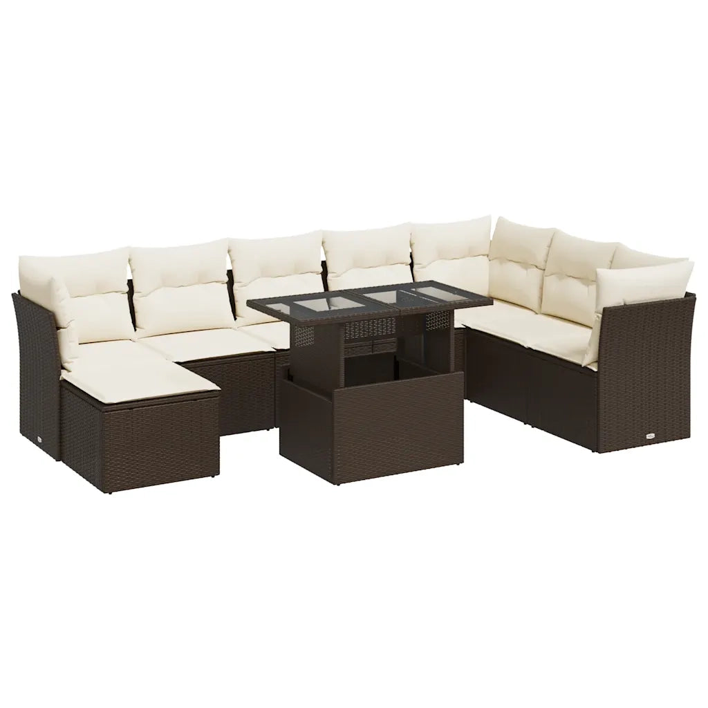 Set Divani da Giardino 9pz con Cuscini Marrone in Polyrattan 3326214