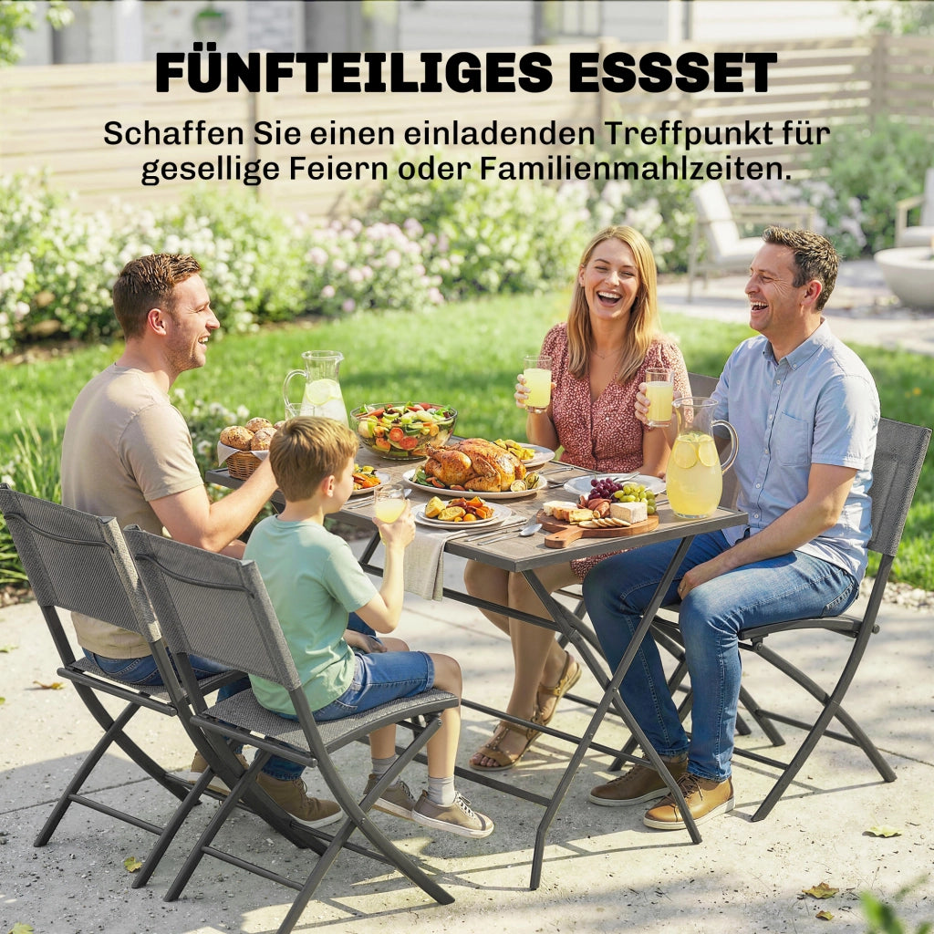 Set Giardino Pieghevole 5 Pezzi Tavolo con 4 Sedie ¨C Zephmum ¨C Legno Effetto