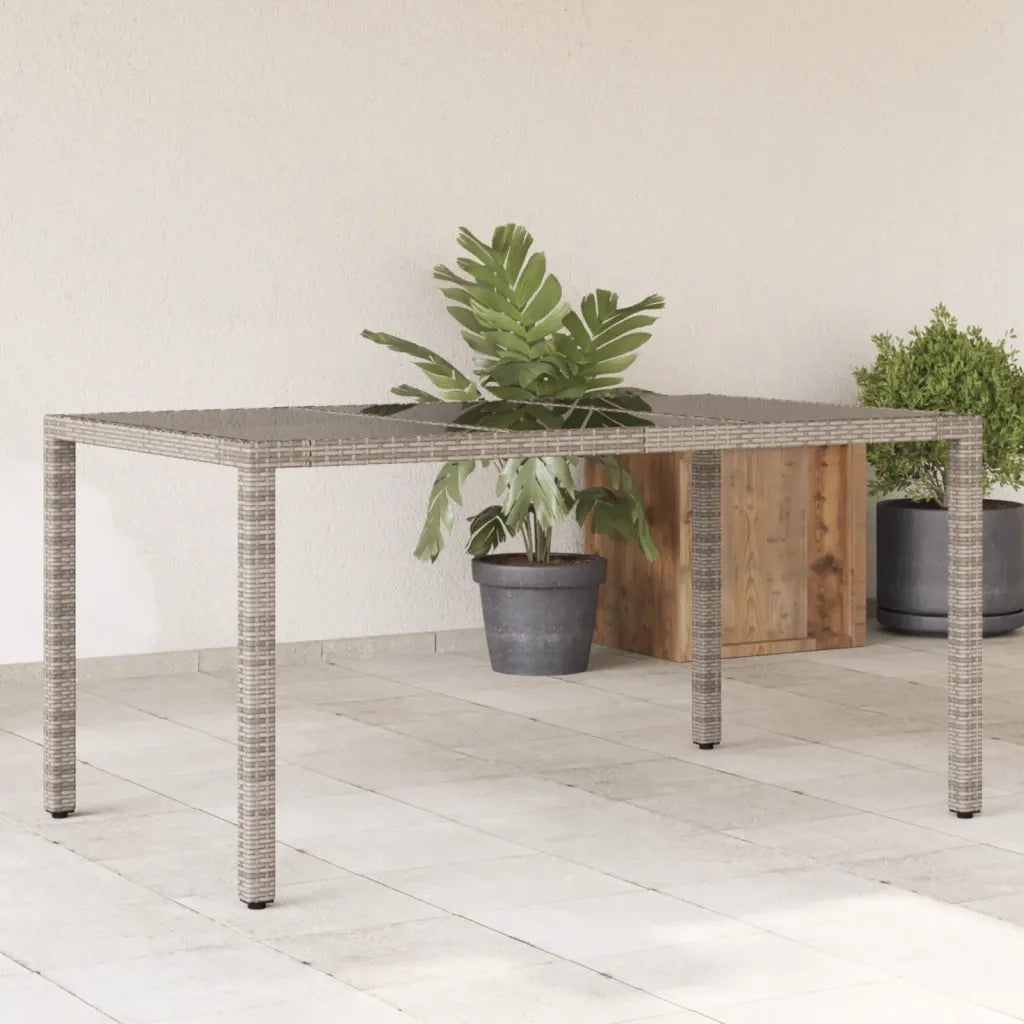 Tavolo da Giardino | Tavolino da esterno Piano in Vetro Grigio 150x90x75cm Polyrattan