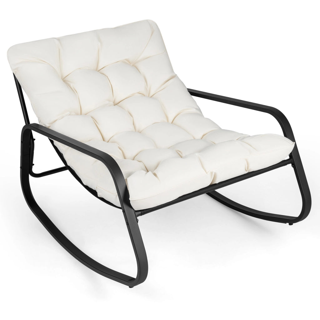 Sedia a dondolo con cuscino spesso e base antiscivolo, Poltrona relax imbottita portata 205 kg Beige