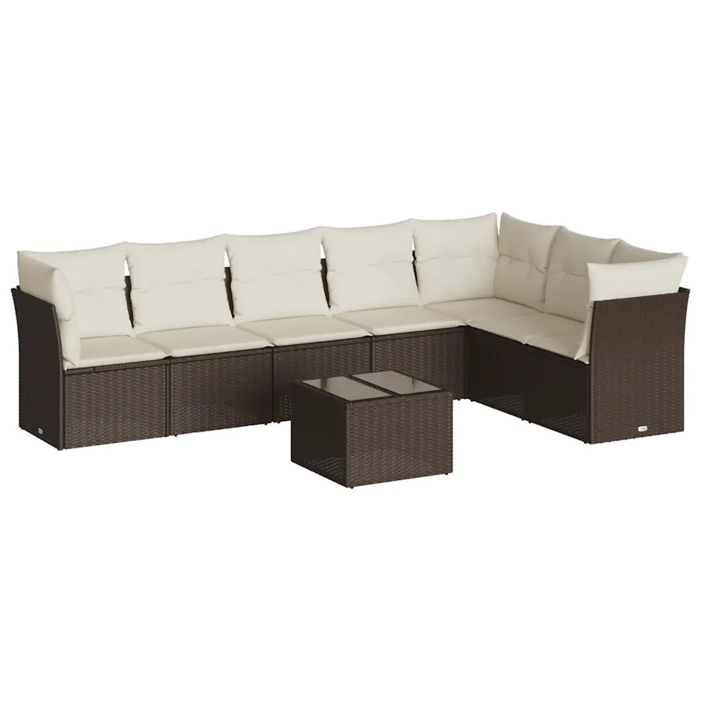 Set Divani da Giardino 8 pz con Cuscini Marrone in Polyrattan 3249592
