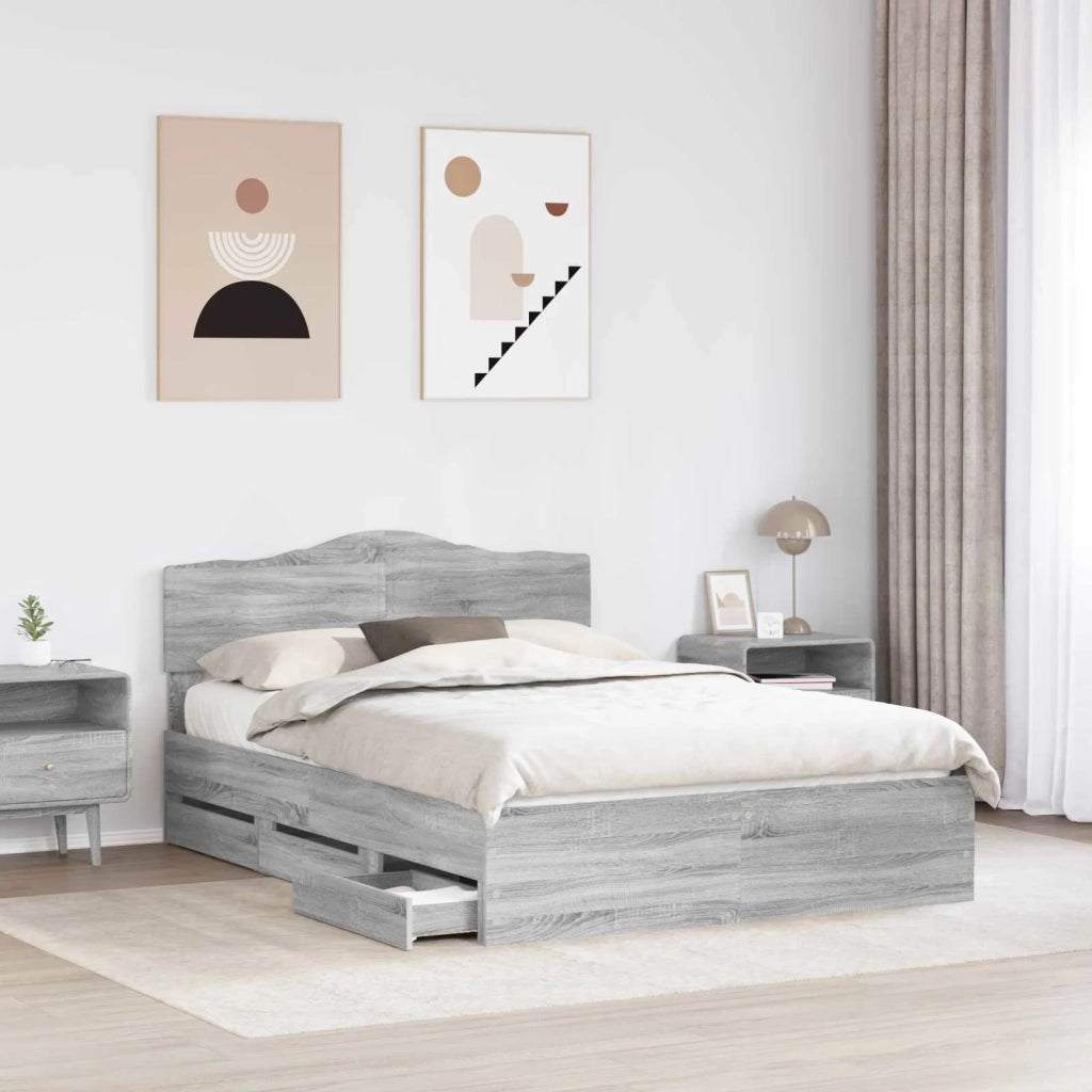 Letto matrimoniale | Letto per adulti | Struttura del letto con cassetto Grigio Sonoma 140 x 200 cm