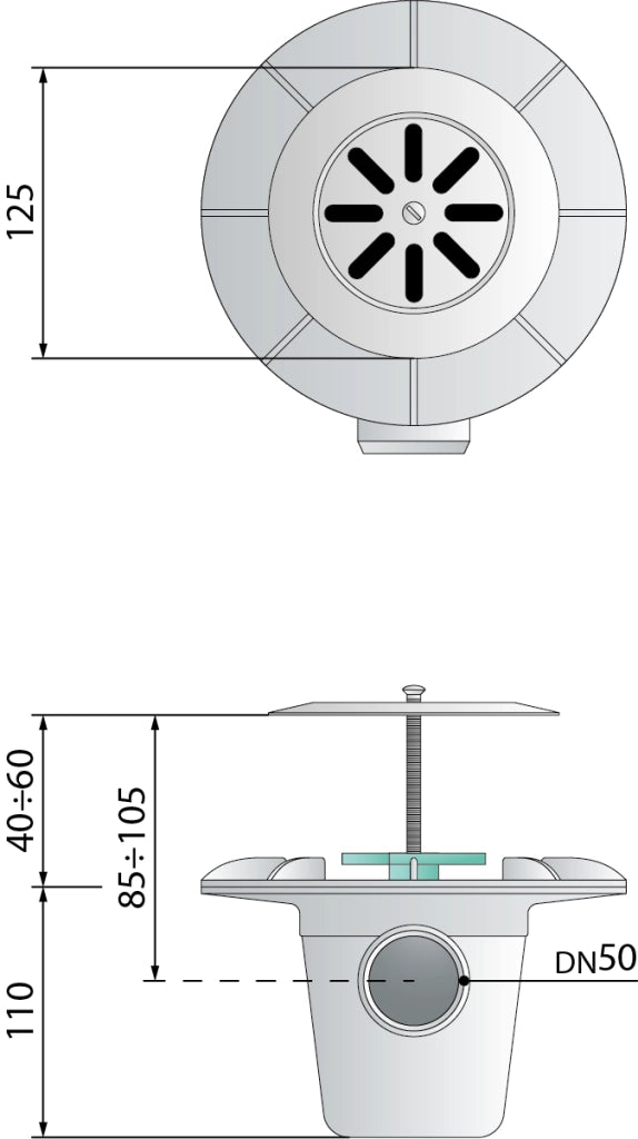 Pozzetto sifonato in ABS con griglia inox e foglio in PVC per impermeabilizzazione modello Gully TEA