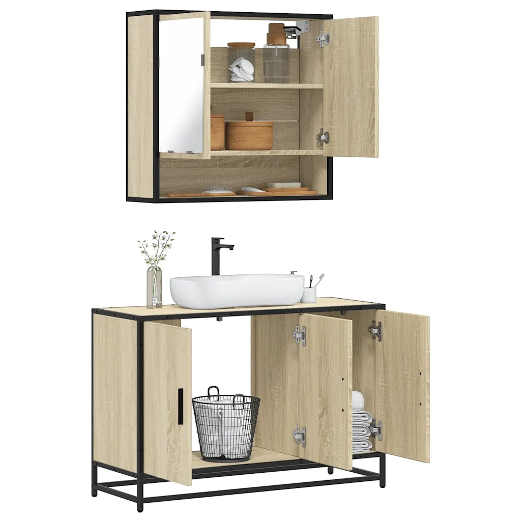 Set Mobili da Bagno | Armadio da bagno 2 pz Rovere Sonoma in Legno Multistrato
