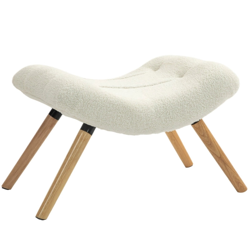 POUF Imbottito 67x45x38 cm Poliestere Bianco Crema con gambe in legno di faggio