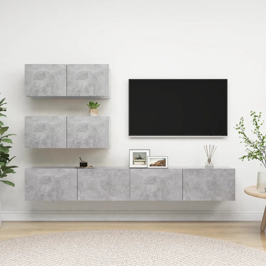Set di Mobili Porta TV 4 pz Grigio Cemento in Legno Multistrato 3079131