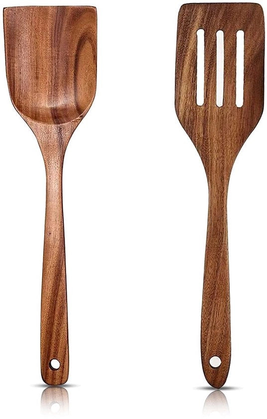 Set di spatole in legno da 30 cm - Spatola in legno - Spatola a foro - Cucina - Legno salutare - 100% Wengé naturale - Cucchiaio da cucina