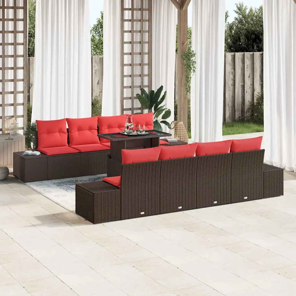 Set Divano da Giardino 9 pcs Marrone e Rosso polyrattan 3349150
