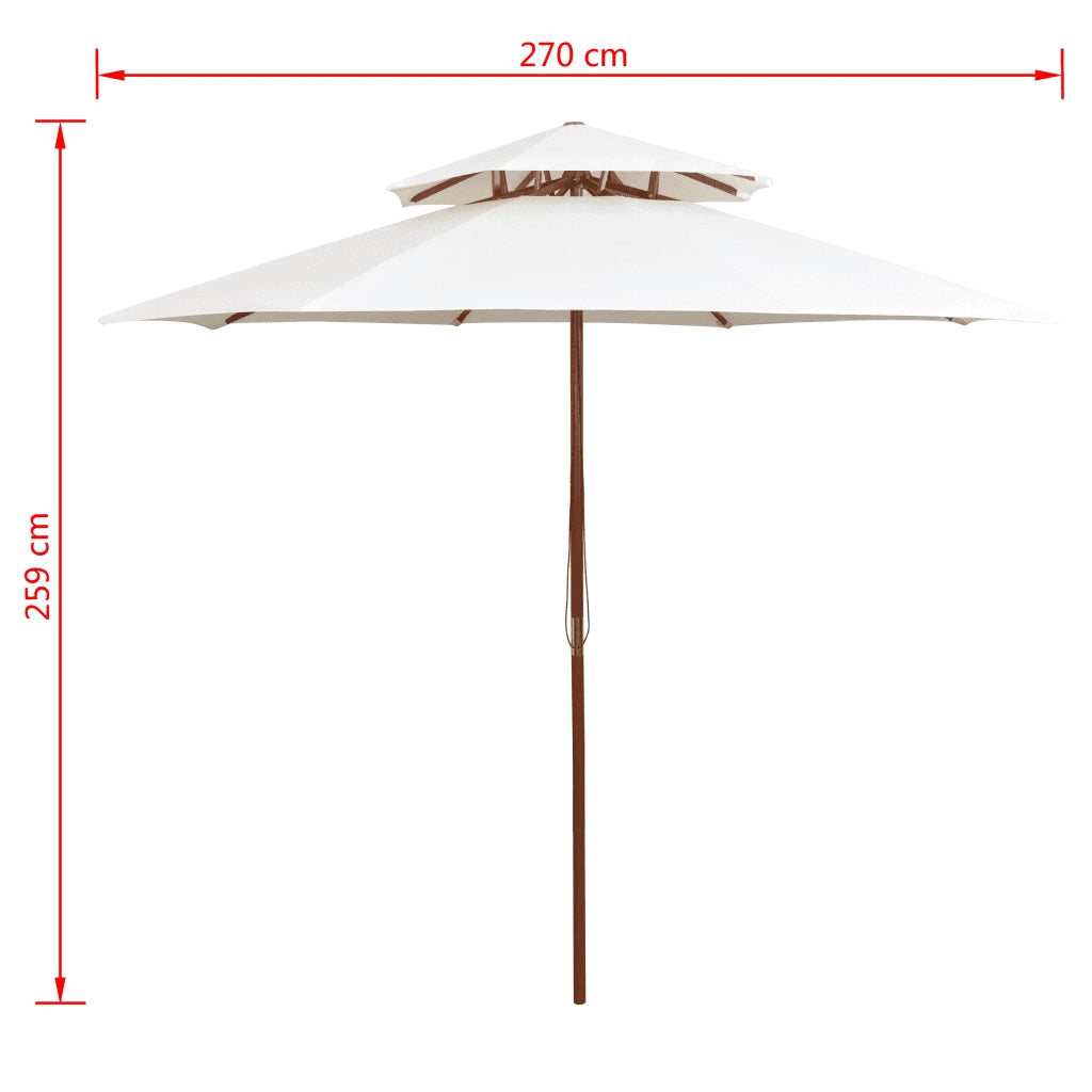 Ombrellone 2 Livelli 270x270 cm con Palo in Legno Bianco Crema 42964