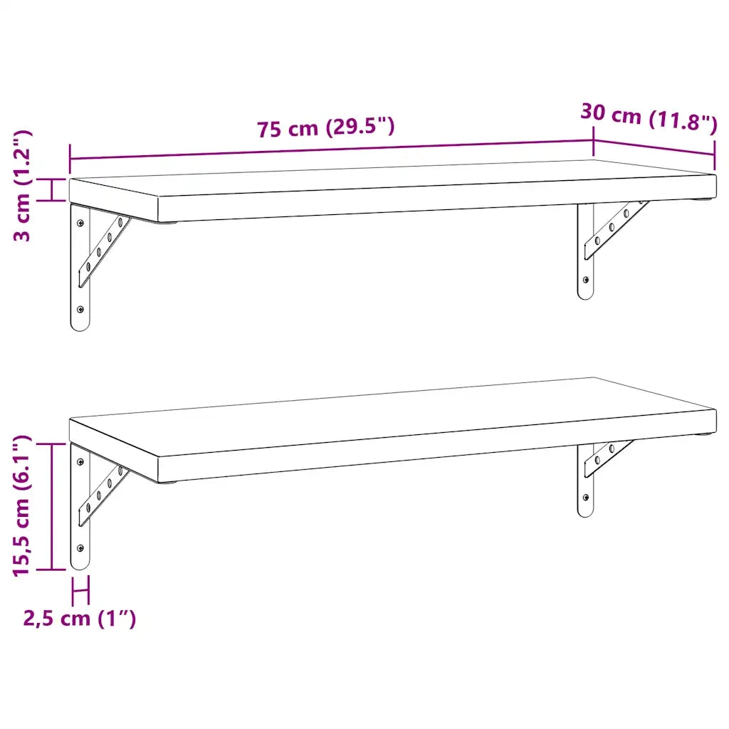 2 pz Mensole a Muro | Scaffale Parete | Ripiano a parete 75x30 cm Argento in Acciaio Inossidabile