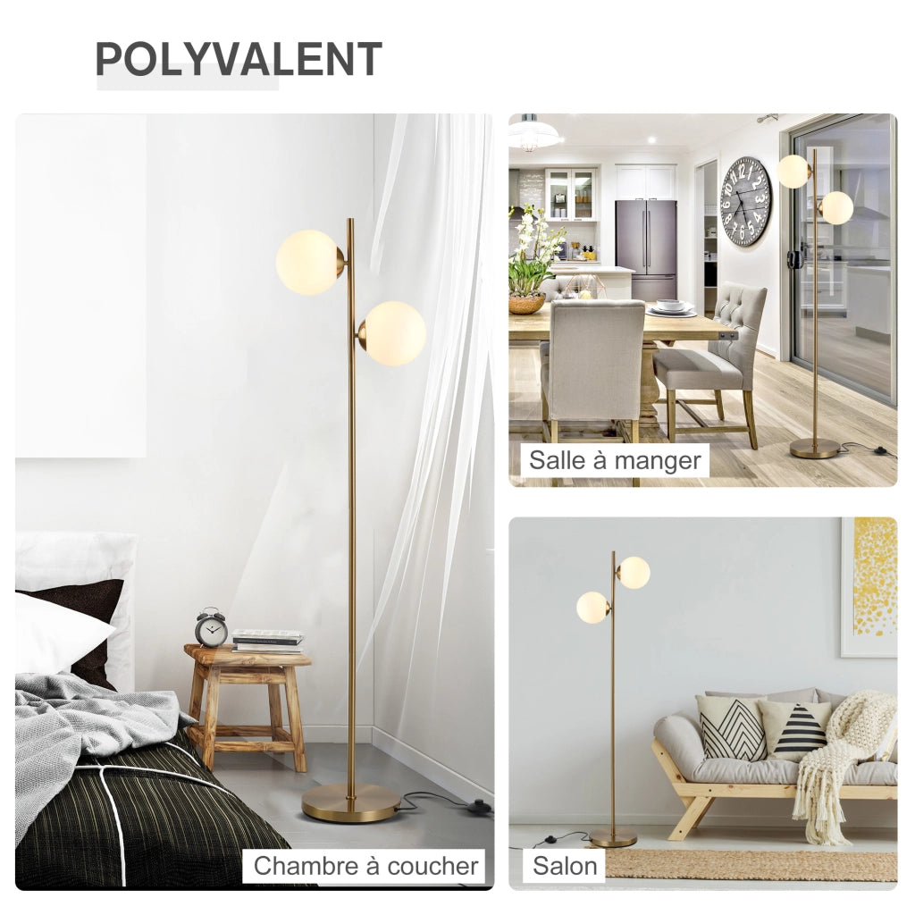 Lampada da terra design 2 sfere globo stile retr¨° ¨C Xylo ¨C metallo dorato max 40W