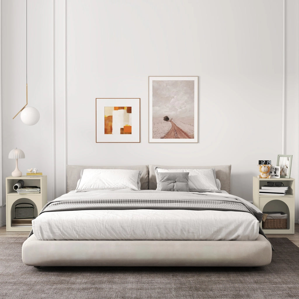 Comodino con scomparti aperti design ad arco ¨C Xylo ¨C crema 40x30x60 cm