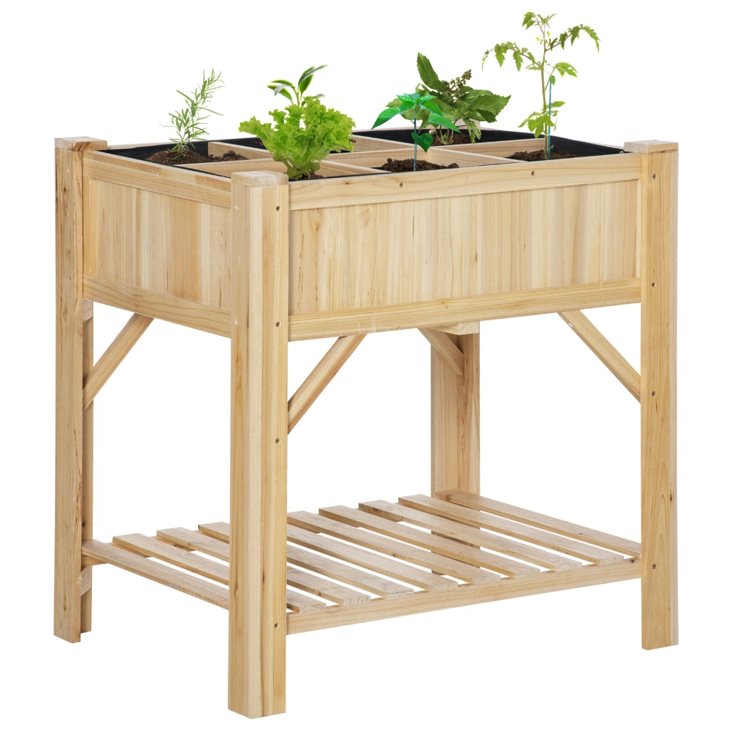 Letto Rialzato da Giardino ¨C Xylo ¨C Legno di Abete con 6 Scomparti, 78.5x58x81cm