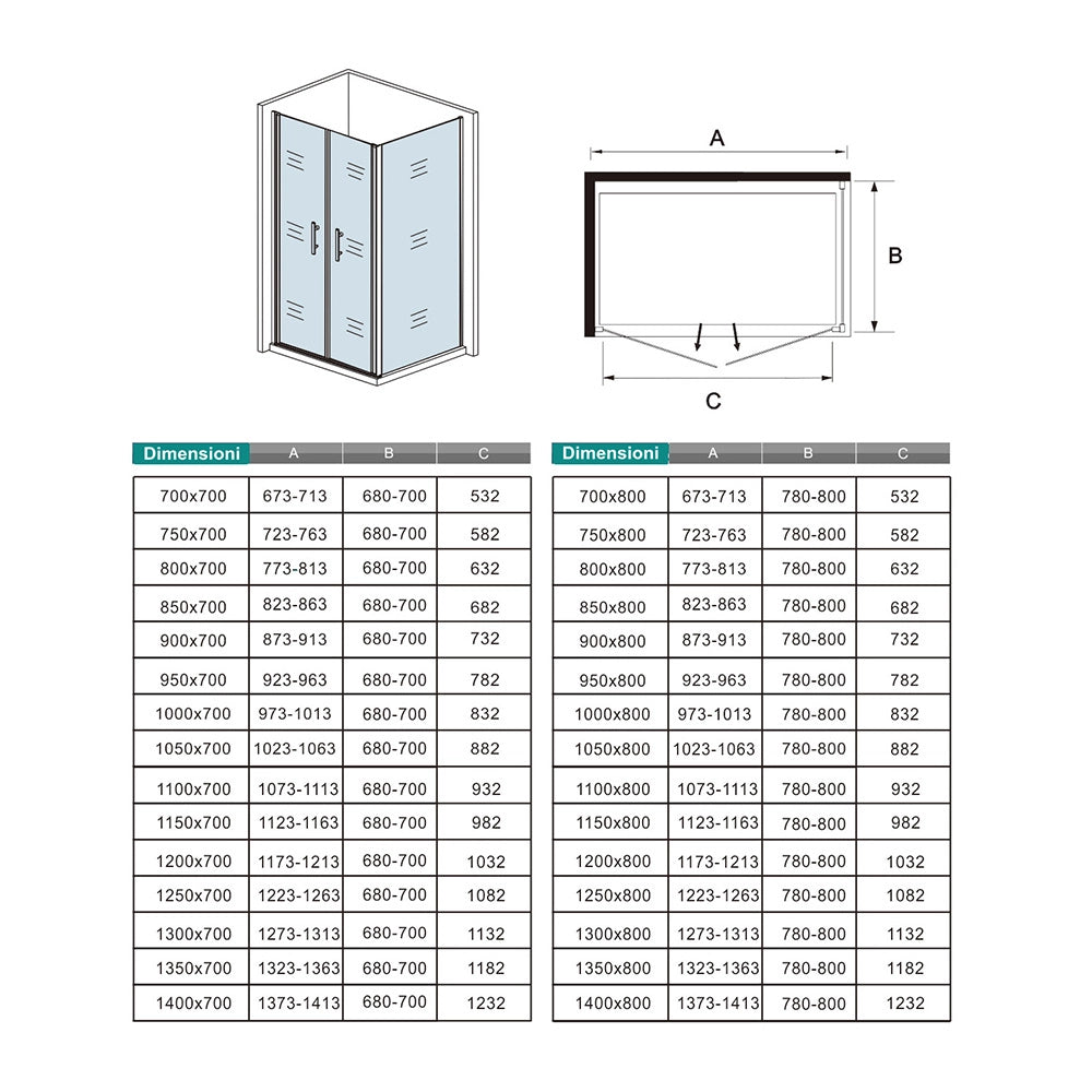 185 cm Box Doccia Angolare Porta Battente Saloon 120 cm Parete Fissa 80 cm Vetro da 6 mm Temperato Anticalcare Barra Stabilizzatrice 45 cm Cromo Lucido