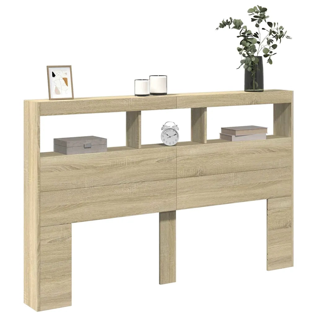 Testiera | Testata con Contenitore a LED Rovere Sonoma 160x17x102 cm