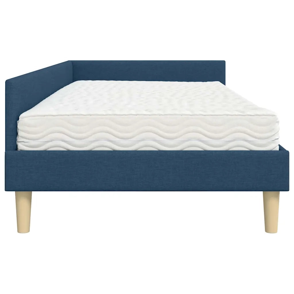 Letto singolo | Letto per adulti | Struttura Letto Angolare con Materasso 2 pcs Blu Tessuto