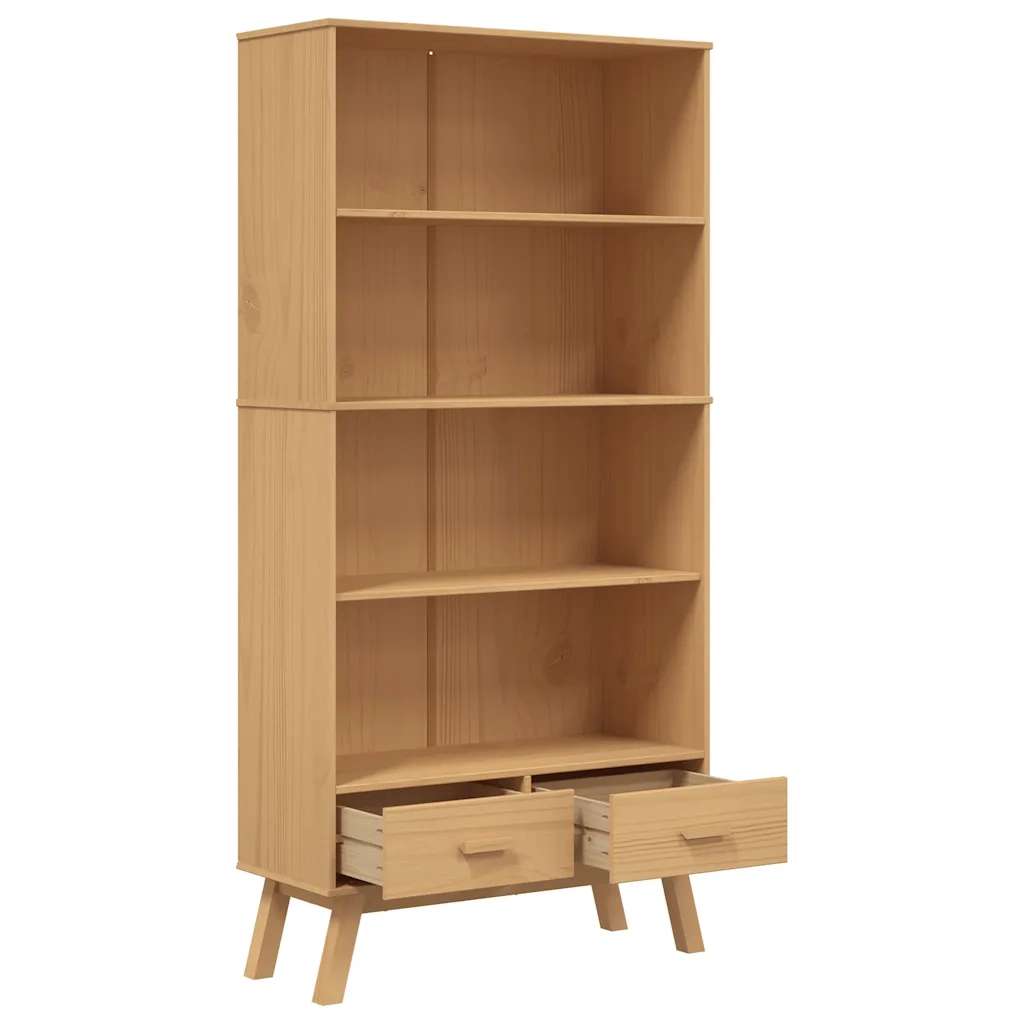 Libreria 4 Ripiani-Scaffale per Libri-Mobile di Stoccaggio OLDEN Marrone in Legno Massello di Pino