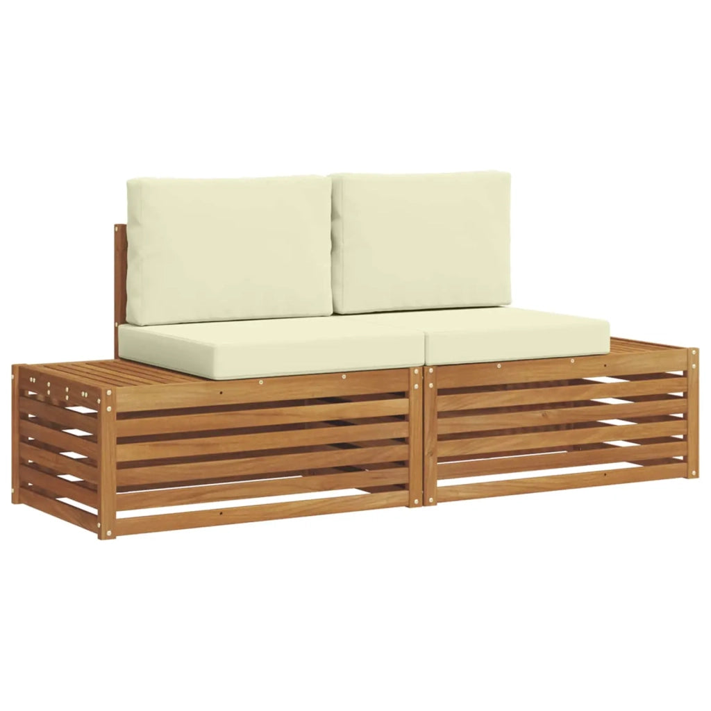 Set di divani da esterno-Sofa da giardino con cuscino 2 Pezzo Naturale e Crema