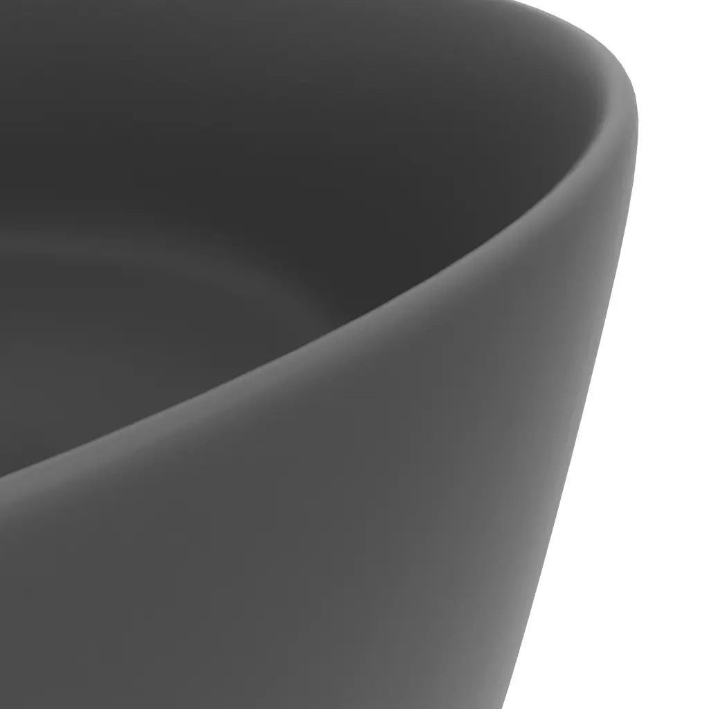 Lavandino Lusso-Lavabo-Lavello Rotondo Grigio Scuro Opaco 40x15 cm in Ceramica 406952